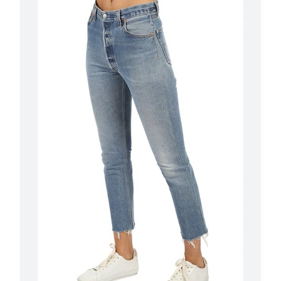 Re/done High rise ankle crop jeans, medium blue, Size 26, L69